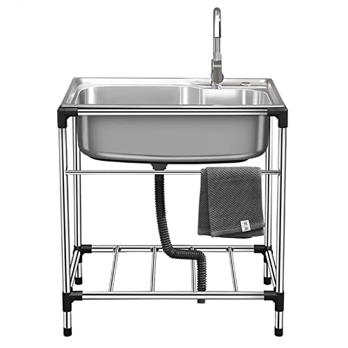 Évier de cuisine avec étagère de rangement et robinet inclus en acier inoxydable épais