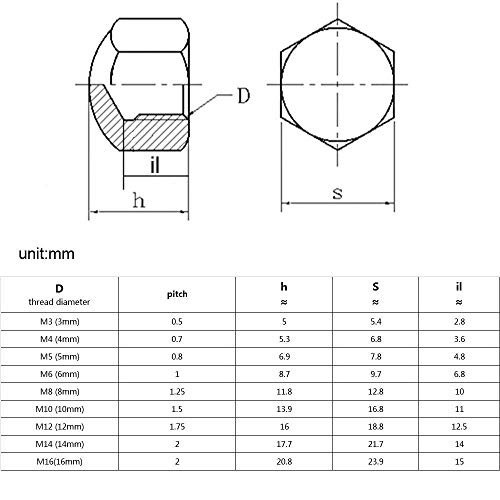 1 / 10pcs 304 A2-70 in Acciaio Inox Esagonale