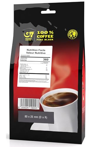 TRUNG NGUYEN G7 PURE BLACK Instant Coffee for Energy Boost - 100% Soluble Coffee Without Sugar - Strong, Pure & Rich Vietnamese Instant Energy - Original Taste for Connoiseurs (100 Sachets/Bag)