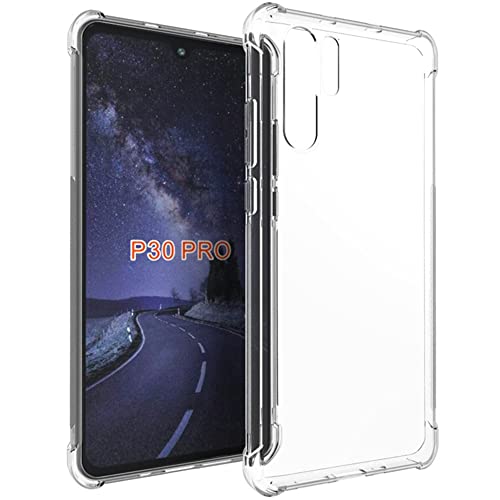 Image of HUANGTAOLI Case Compatible with Huawei P30 Pro, Slim Soft TPU Shockproof Anti-Scratch Phone Case Cover with Reinforced Corner Bumper Transparent