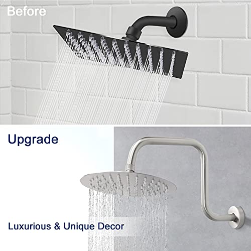 Nearmoon S Shape Shower Extension Arm With Flange, Stainless Steel High Rise Shower Head Extender Pipe, Horizontal Extension Standard 1/2" Connection- Bathroom Accessory, 13 Inch (Brushed Nickel) #TOP5