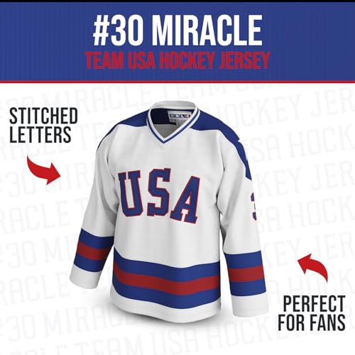 UNLC #30 Jim Craig Miracle Team USA Hockey Jersey – Authentic Stitched Letters & Numbers, Breathable Polyester, White, 2X-Large