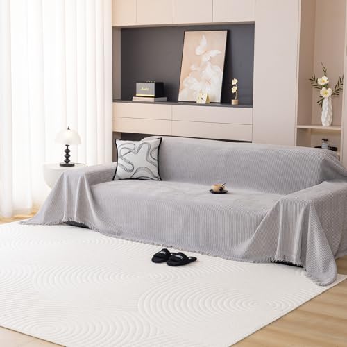 DREAMINGO Herringbone Geometric Couch Cover for 3 Cushion Couch Sofa Reversible Chenille Sofa Covers for Dogs Modern Living Room Sectional Couch Covers L Shaped 3 Seat Sofa Slipcover, 71"x150"