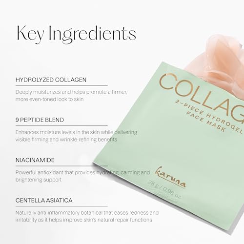 Karuna Skin - COLLAGEN Face Mask Sheets, Hydrogel 2-Piece Facial Mask, Age-Defying, Hydrating, Rejuvenating & Moisturizing Skin Care Essential That Targets Fine Lines & Wrinkles, 1 Pack