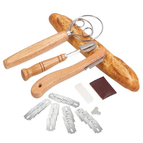 Bäckermesser 3er Set Dänischer Schneebesen Teigbesen Teigmesser mit 20 Ersatzklingen Sauerteig Messer und Rührer Brot Einschneidemesser Brot Backen Zubehör Zum Schneiden von Brotteig (01)