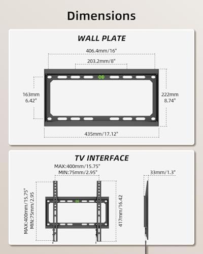 USX MOUNT Fixed TV Wall Mount with Low Profile for Most 26-60" Flat Screen TVs, Wall Mount TV Bracket with VESA Up to 400x400mm and 99lbs Loading, TV Mount Fits 8", 16" Wood Studs XFM009 — view 7