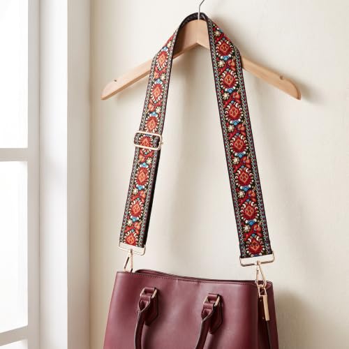 Image of Flower Purse Strap Replacement Embroidery Crossbody Shoulder Strap for Handbag Canvas Purse Extender Accessories