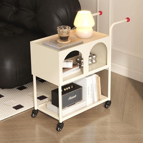 Mesa centro salón blanca con estante y ruedas para sala de estar 3