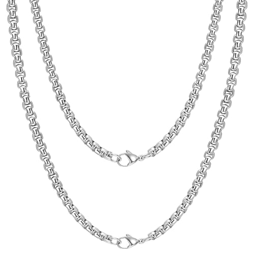 LbsAMP 2 Piezas Cadena de Acero Inoxidable Hombres Mujeres 3mm con Caja de Regalo Collar Clásico Moda Práctica Cadena de Eslabones Cubanos Punk Hip Hop Regalos para Niñas y Niños - Longitud 50/60 cm