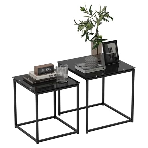HOMCOM Nest of Tables, Set of 2 Coffee Table, Side Tables with Tempered Glass Desktop and Metal Frame for Living Room, Bedroom, Office, Black