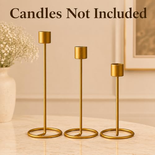 Image of (Set of 6) Gold Metal Candle Holders for Home Decoration | Modern T-Light Stand for Living Room, Bedroom, Office & Gifting