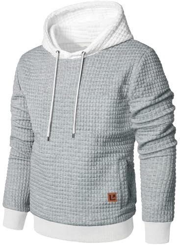 Leidowei Men's Casual Pullover Hoodies Plaid Jacquard Long Sleeve Hooded Sweatshirts