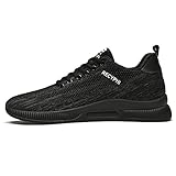 Men's Invisible Height Increasing Shoes Elevator Sneakers Breathable Knitted Hidden Heel Fashion Sneakers 2.4'' Taller, All-Black, 12