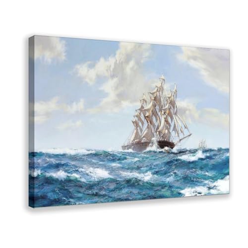 Toile bateau à voile Montague Dawson Racing Home - Affiche murale avec cadre à suspendre 12 pouces