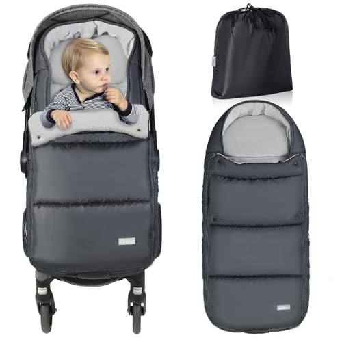 Image of Orzbow Footmuff for Stroller, Weatherproof Anti-Kick Universal Toddler Sleeping Bag,Removable Warm Coral Fleece Lined Stroller Bunting Bag Footmuff, Black