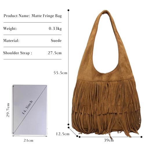Bolso de mano vintage de gamuza para mujer con flecos y asas miniatura 4