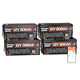 Bluetooth 12V 300Ah Battery LiFePO4 Lithium Built-in 100A BMS, 15000 Deep Cycles Battery 3840Wh with Low-Temp Protection for RV Marine Trolling Motor Home Energy Storage Off-Grid Living, 4 PACK
