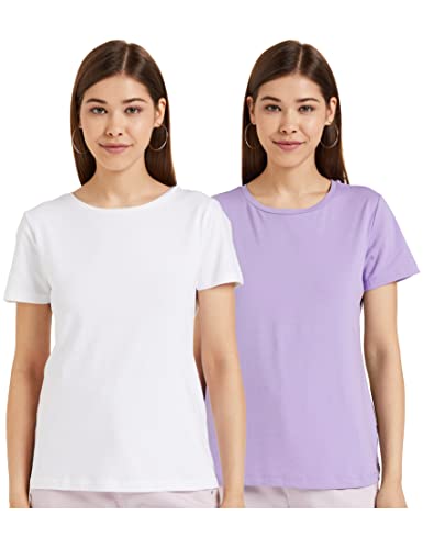 Image of Amazon Brand - Symbol Women Cotton Stretch Regular Fit Round Neck Half Sleeve T-Shirt (Available in Plus Sizes)