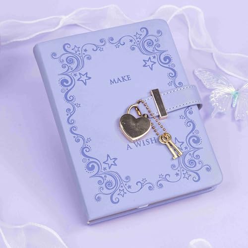 CAGIE Girls and Boys Diary with Lock and 2 Keys Heart-Shaped Locking Diary Journal for Women Purple Secret Locked Diary Notebook for Kids, 5.3 x 7 Inch, Gold Gilded Edges