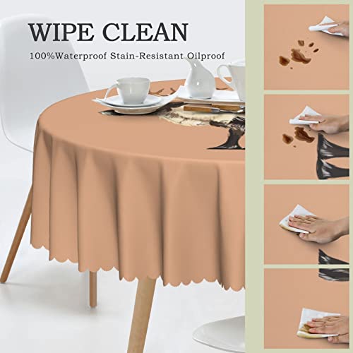 Pooedso Watercolor Painting Of Reindeer Tablecloths 60In Round Lace Waterproof Family Table Cover Tablecloth Kitchen Outdoor Party Decoration Tablecloths #TOP3