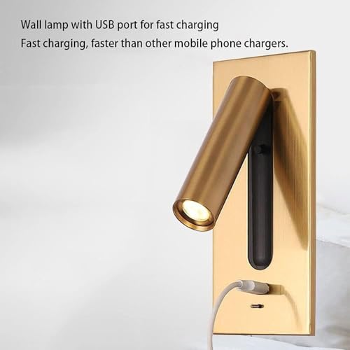 Aplique de pared LED para cabecera y lámpara de lectura con USB 3