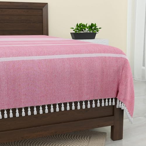 Image of 210 TC Cotton Bedsheet | Handmade Double Bedsheet | Handloom Bedsheets | Without Pillow Cover | Double Bedsheet for Summer (90X100 Inches, 7.5 x 8.3 Feet (Cavern Pink)