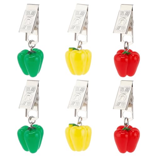 PH PandaHall 3 Colors Metal Tablecloth Weight Clips - 6pcs Dining Table Decor Pendants With Capsicum Fruit Design for Picnic, Wedding and Christmas