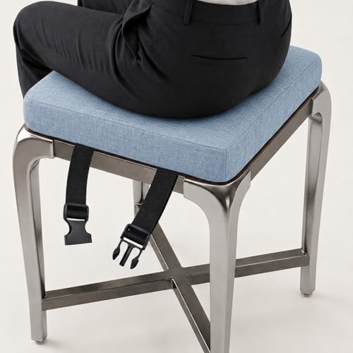 Genérico Cojines para Sillas Cuadrados con Lazos, Cojín Asiento de Lino Transpirable, Espuma de Alta Densidad, Desenfundable Antideslizante Interior Exterior(Azul Cielo,50x50x15cm)