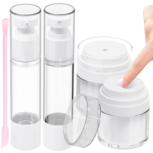 4 Pack Airless Pump Jar, 1.7 oz Pump Moisturizer Container,Travel Skincare Bottles,Travel Size Containers for Cream,Moisturizer&Lotion Leak-Proof Portable Dispenser for Toiletries
