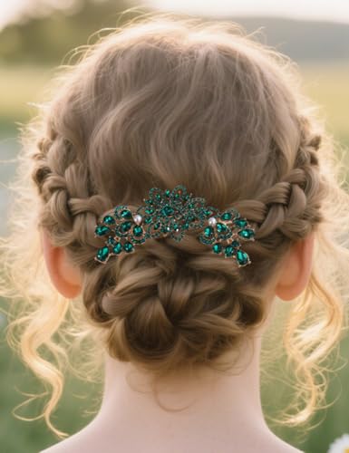 Peine para cabello con cristales y perlas verde miniatura 1