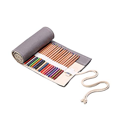 Preisvergleich Produktbild KUOZEN rollmäppchen stiftemappe Federmäppchen aufrollen Bleistiftverpackung Federmäppchen Mädchen Leinwand Federmäppchen 12,Gray