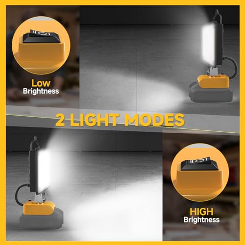 Image of 2026 Upgraded Cordless LED Work Light for Dewalt 20V Battery,148W 14800LM Dual Brightness Jobsite Light with USB-C Charging,Low Voltage Protection for Car Repair,Construction & Emergency