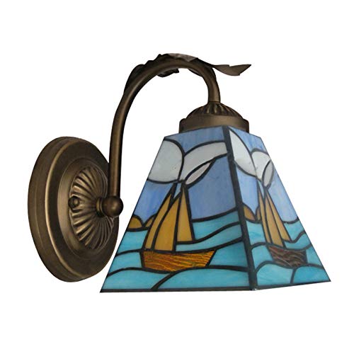 Image of LITFAD Tiffany Designed Wall Sconce with One Light Stained Glass LED Wall Light Fixture Decorative Wall Lamp for Staircase Bedroom Hotel Restaurant (Blue - 1 Light)