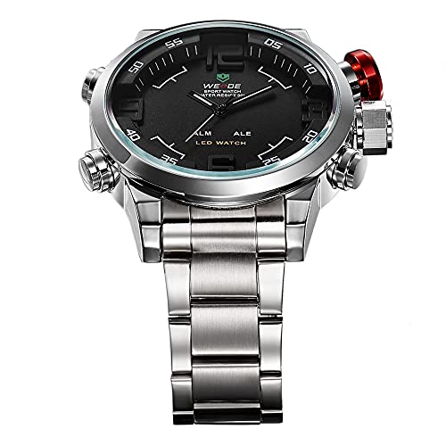 Relógio Masculino Weide AnaDigi Casual WH-2309 Prata e Vermelho