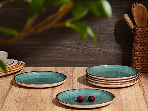 Onemore Ceramic Dinner Plates Set Of 6, 8.5 Inch Small Stoneware Plates For Appetizer, Salad And Dessert. Oven, Microwave And Dishwasher Safe Plate, Stackable, Rustic Kitchen Porcelain Dish, Teal #TOP2