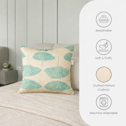 Image of STITCHNEST 'QuadraNest' Series Printed Quilted Velvet Cushion Cover 16x16 Inch Set of 2 | Premium Soft Fabric, Washable & Fade Resistant | Decorative Living Room Cushion Covers | Botanica Weave