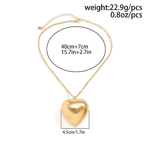 YURAOER Chunky Puffy Heart Choker Necklace - Big Heart Pendant Adjustable Velvet Chain Heart Necklaces for Women Y2K Trendy Jewelry Accessories (gold link chain) - Thumbnail 5