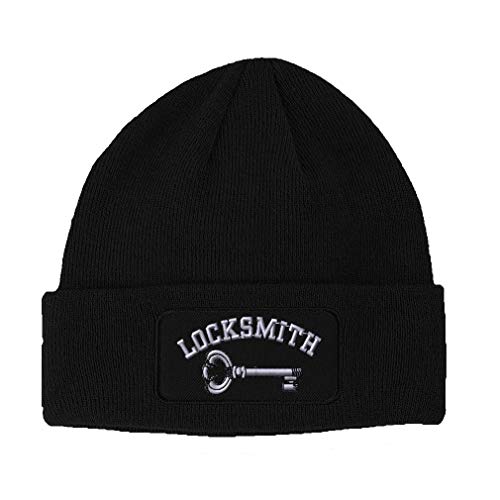 Speedy Pros Patch Beanie for Men & Women Locksmith Embroidery Acrylic Skull Cap Hats Black 1 Size