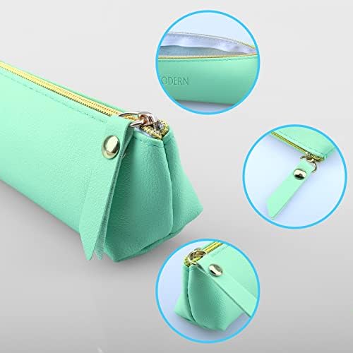 TOPBELIEF Slim Leather Pencil Case, 2 Pcs Special Pencil Case Small, Fountain Pen Case, Personalised Portable Pink Green Big Capacity Study Pencil Case for Secondary School Girls Boys