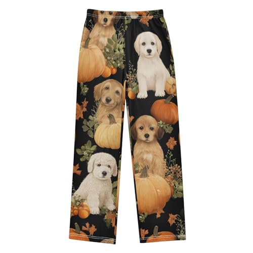 Terrier Dog Pumpkins Boys Long Pants Soft Trousers Elastic Waist Kids Lounge Bottoms with Pockets S-XL