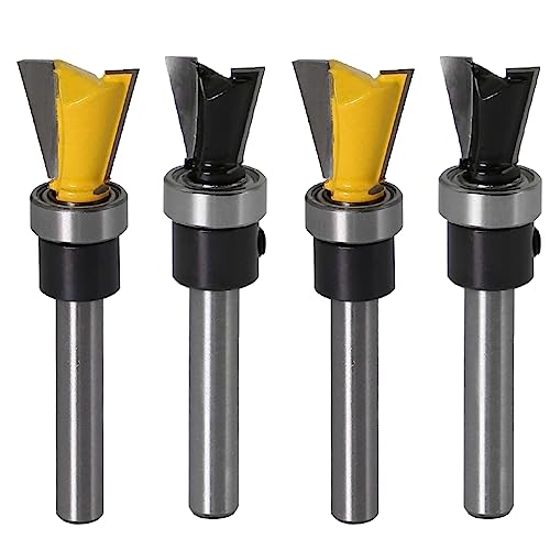 4Pcs 1/4 Inch Shank Dovetail Joint Router Bit Set, Dovetail Router Bits with Bearing Guide Dovetail Jig Bit for Woodworking Cutter Furniture Building Cabinet Making