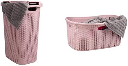 Mind Reader 60 Liter Laundry Hamper, Pink & Basket Collection, Laundry Basket, 40 Liter Capacity, Cut Out Handles, Ventilated, Pink