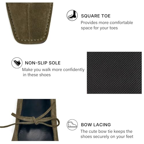 Image of Lace up Ballet Flats Women Square Toe Mary Jane Flats Bow Slip On Comfortable Ballerina Shoes