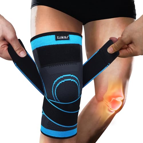 Knee Brace with Straps for Women/Men, Knee Compression Sleeve for Knee Pain, Arthritis, ACL, PCL, Meniscus Tear, Joint Pain Relief. Knee Support for Running, Workout, 1 pack (Blue, Medium)