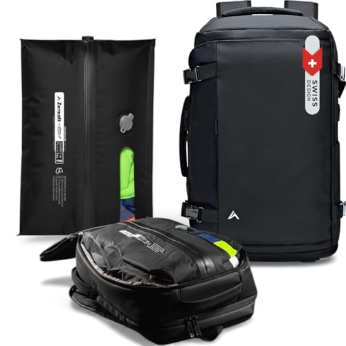 + Zermatt - HØRN Mochilas de Viaje cabina avión para equipaje de mano de 35L, Unisex de 50x30x20. Travel backpack para Portátil de 15'-17'. Mochila al vacío Hombre Mujer (ATMOS + BOLSA VACIO Smart+)