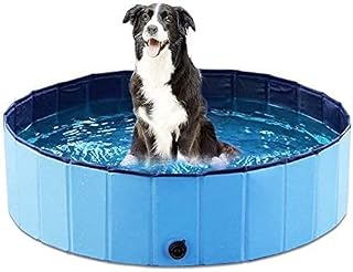 HYF 80CM Diameter Collapsible Pet Dog Bath Pool, Kiddie Pool Hard Plastic Foldable Bathing Tub PVC Outdoor Pools for Dogs Cat Kid (Blue)