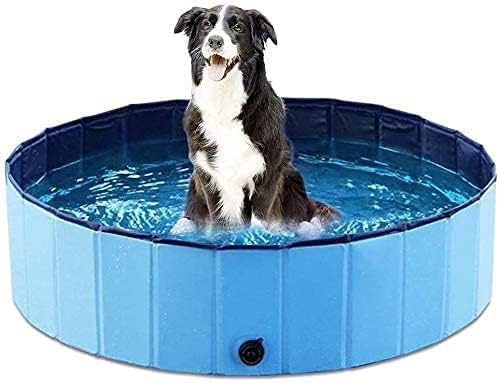 HYF 80CM Diameter Collapsible Pet Dog Bath Pool, Kiddie Pool Hard Plastic Foldable Bathing Tub PVC Outdoor Pools for Dogs Cat Kid (Blue)