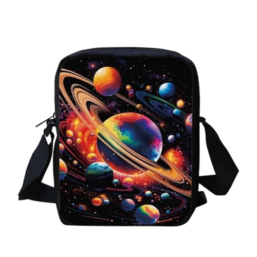 HUGS IDEA Galaxy Space Print Sling Shoulder School Bags for Women Girls Gifts Gym Sports Cash Key Storage Organizer Purse