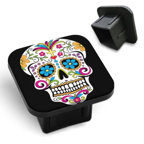 Tnomchey Sugar Skull Hitch Covers 2 Inch Day of The Dead Colorful Skull with Floral Rubber Receiver Tube Hitch Plug Tow Tube Base Protection Accessory Fits Most Car Models