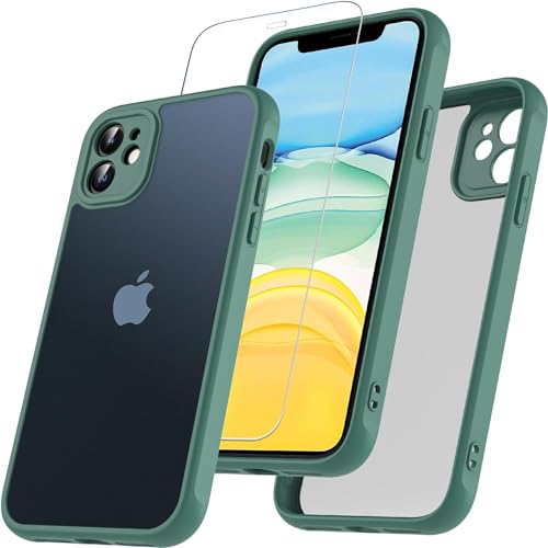 Coque iPhone 11 antichoc militaire avec verre de protection vert mat